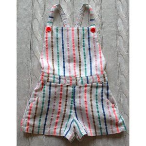 MINI BODEN Girl's Textured White Neon Striped Overalls Shorts Romper, Size 5/6 Y